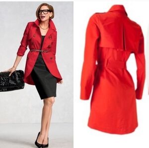 Cabi Red Double Breasted Belted High Low Convertible Trench Coat Vest Shrug SZ:2
